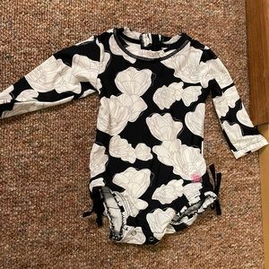 Ruffle Butts Black And White Flower Baby Swimsuit 6-12 Months